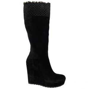 GUCCI Black Suede Platform Wedge Boots